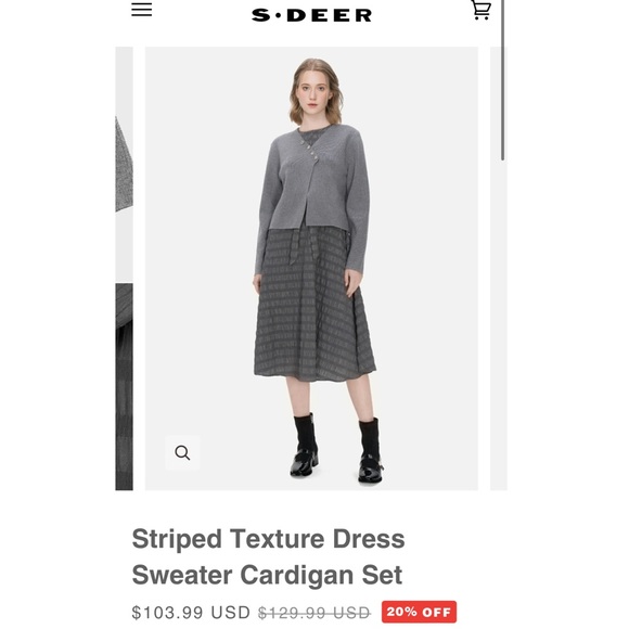 Sdeer Striped Texture Dress Sweater Cardigan Set - Picture 2 of 8